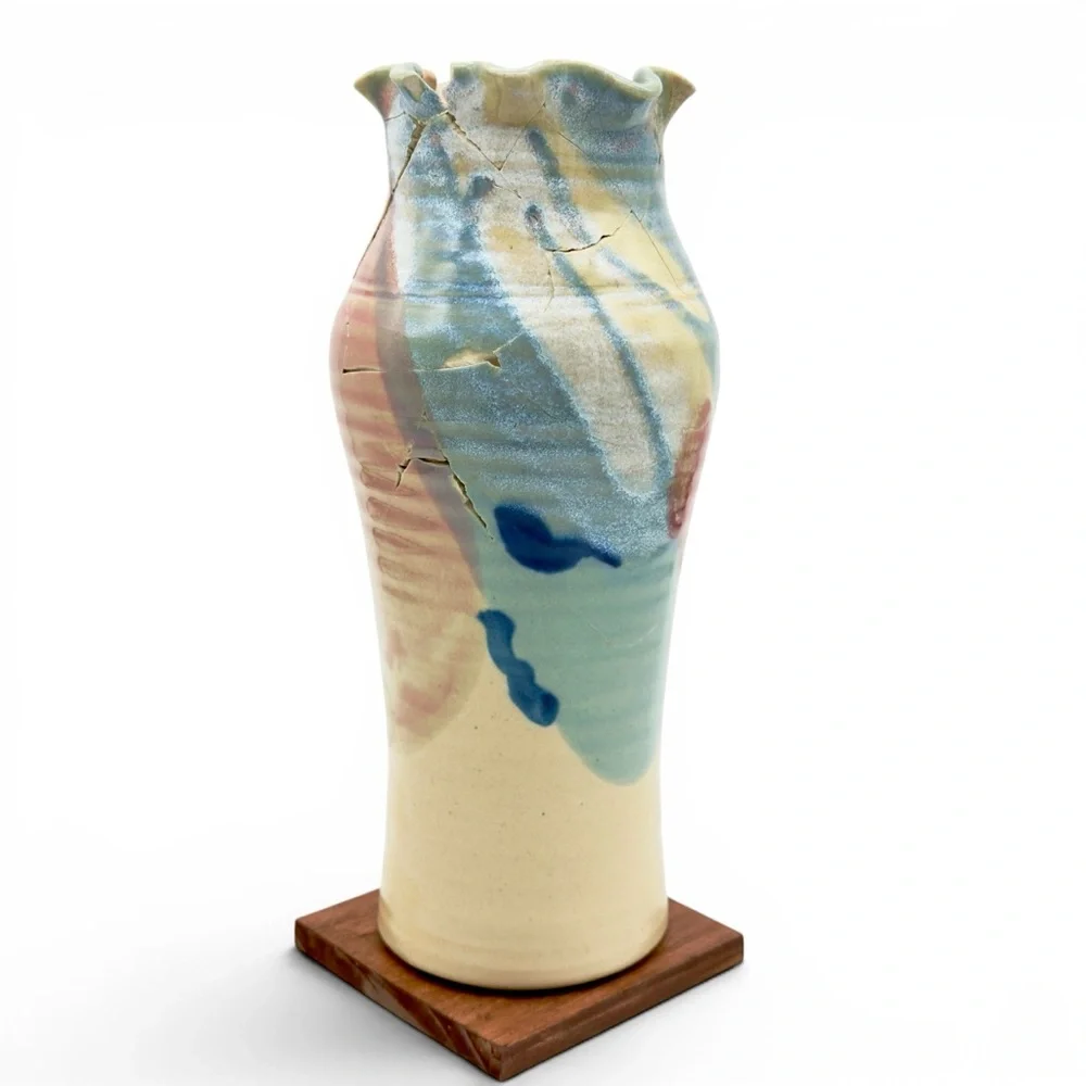 Kintsugi Vase 11” Hand Thrown Studio Pottery Gold Crack Art Personal Growth Gift